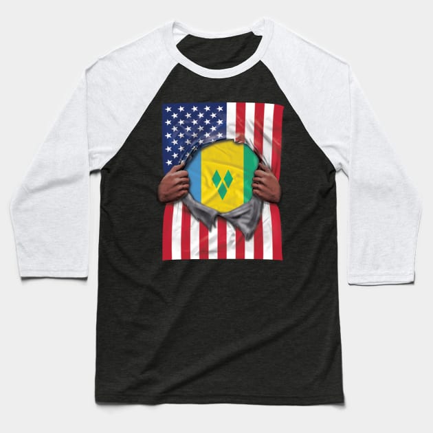 St Vincent And The Grenadines Flag American Flag Ripped - Gift for Saint Vincentian From St Vincent And The Grenadines Baseball T-Shirt by Country Flags